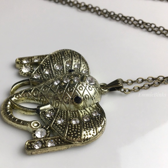 💥3for$28 NWT Rhinestone Elephant Pendant Necklace ~ Goldtone Crystal Accents - Picture 9 of 11